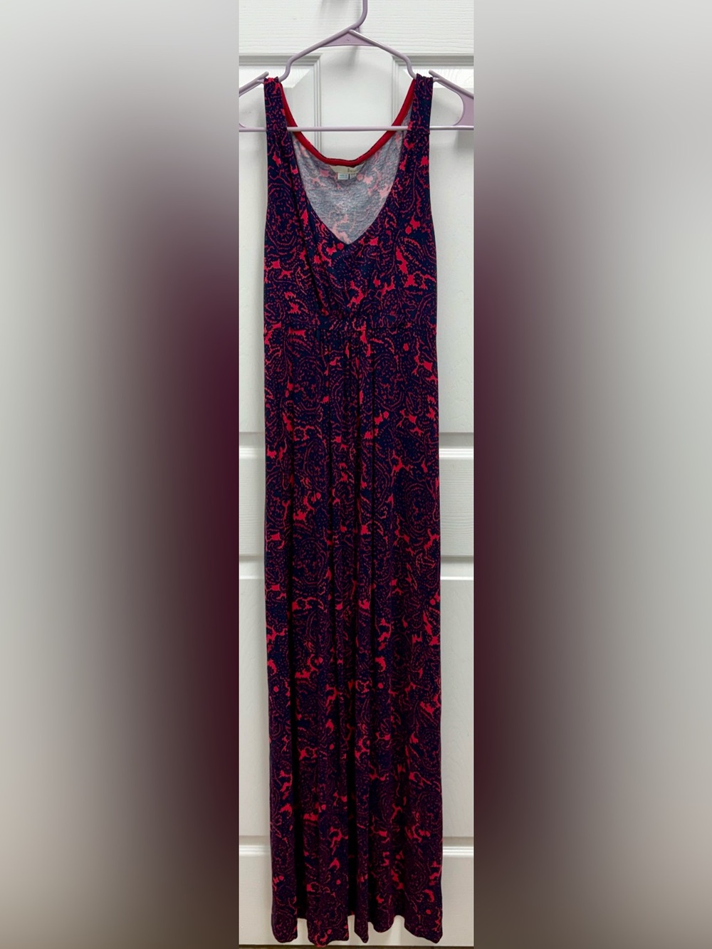 Boden Paisley Jersey Maxi Dress US 6 Navy Coral Pink Sleeveless